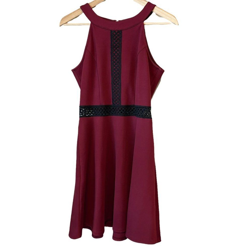 iZ Byer Maroon Mesh Stomach Flare Skater Dress Size 5